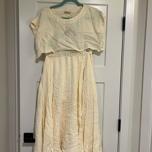 Cream linen two-piece outfit